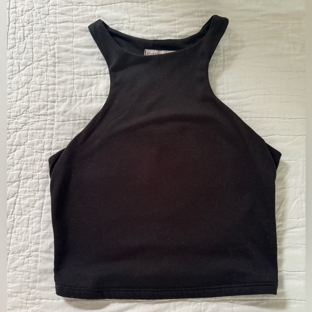 Double lined black halter, fits size small best!